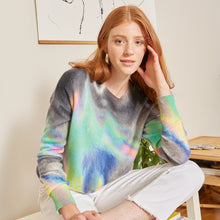 Load image into Gallery viewer, Printed Oil Slick Crew by Autumn Cashmere. Women&#39;s Tie Dyed Sweater.