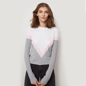 Mesh Color Block Yoke Crew Pullover Sweater | Women's Apparel | Autumn Cashmere