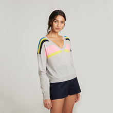 Load image into Gallery viewer, Cropped V-Neck w/ Shoulder Stripes. Lightweight Cashmere Sweater. Autumn Cashmere.