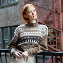 Load image into Gallery viewer, Women&#39;s Fair Isle Yoke Mock Sweater in Brownie/Neutral by Autumn Cashmere. 