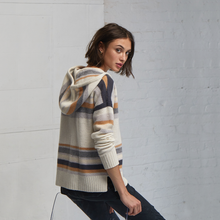 Load image into Gallery viewer, Striped Honeycomb Stitch Hoodie. Lightweight Cashmere Hoodie Womens. Autumn Cashmere.
