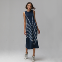 Autumn Cashmere. Tie Dye Maxi Dress in Navy Blue. Sleeveless. Lightweight Cashmere.