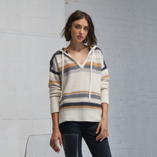 Load image into Gallery viewer, Striped Honeycomb Stitch Hoodie. Lightweight Cashmere Hoodie Womens. Autumn Cashmere.