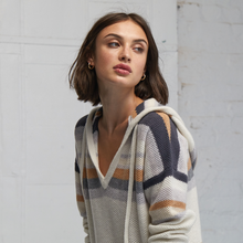 Load image into Gallery viewer, Striped Honeycomb Stitch Hoodie. Lightweight Cashmere Hoodie Womens. Autumn Cashmere.