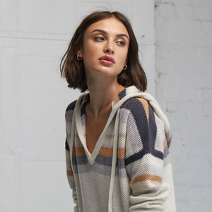 Striped Honeycomb Stitch Hoodie. Lightweight Cashmere Hoodie Womens. Autumn Cashmere.