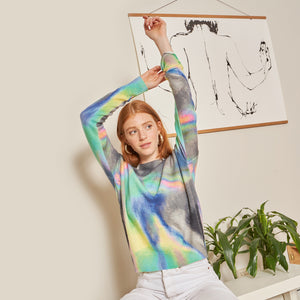 Printed Oil Slick Crew by Autumn Cashmere. Women's Tie Dyed Sweater.