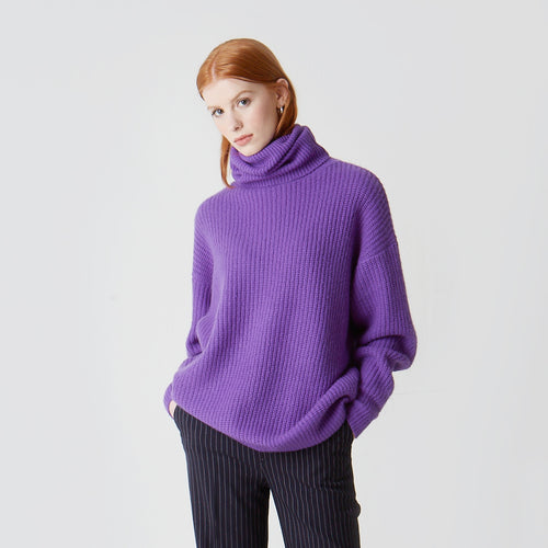Women's Oversized Turtleneck in Heliotrope Purple by Autumn Cashmere