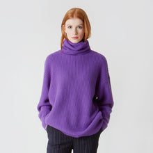 Load image into Gallery viewer, Women&#39;s Oversized Turtleneck in Heliotrope Purple by Autumn Cashmere