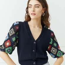 Load image into Gallery viewer, V-Neck Cardigan Hand Crochet Puff Sleeves