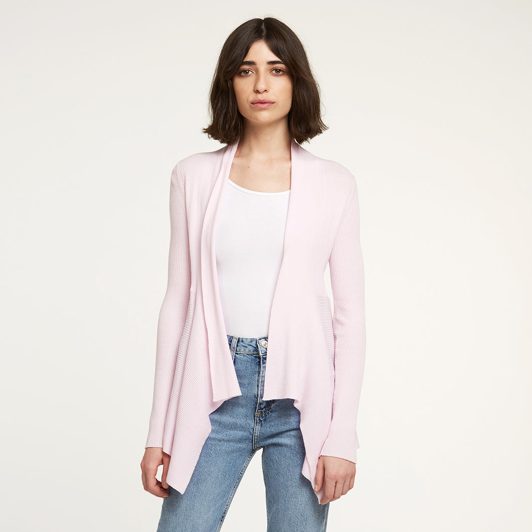 Women's Cotton Rib Drape Cardigan in Cherry Blossom Pink by Autumn Cashmere.