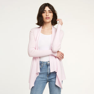 Women's Cotton Rib Drape Cardigan in Cherry Blossom Pink by Autumn Cashmere