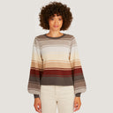 Women's Puff Sleeve Rainbow Stripe Crew in Neutral by Autumn Cashmere