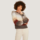 Women's Puff Sleeve Rainbow Stripe Crew in Neutral by Autumn Cashmere