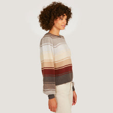 Load image into Gallery viewer, Women&#39;s Puff Sleeve Rainbow Stripe Crew in Neutral by Autumn Cashmere