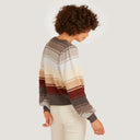 Women's Puff Sleeve Rainbow Stripe Crew in Neutral by Autumn Cashmere