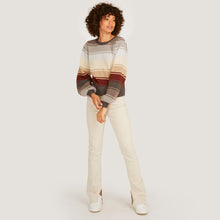 Load image into Gallery viewer, Women&#39;s Puff Sleeve Rainbow Stripe Crew in Neutral by Autumn Cashmere