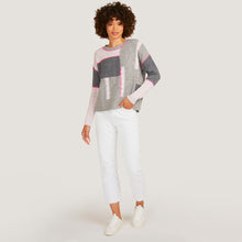 Load image into Gallery viewer, Women&#39;s 8 Ply Patchwork Whip Stitched Cable Crew in Tuttie Frutti/ Pink Heather by Autumn Cashmere