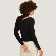Load image into Gallery viewer, Women&#39;s Asymmetric L/S Slash Mock Sweater in Black by Autumn Cashmere