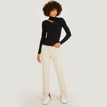 Load image into Gallery viewer, Women&#39;s Asymmetric L/S Slash Mock Sweater in Black by Autumn Cashmere