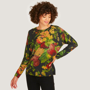 Women's Vintage Floral Print Crew in Multi by Autumn Cashmere