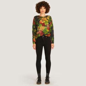 Women's Vintage Floral Print Crew in Multi by Autumn Cashmere