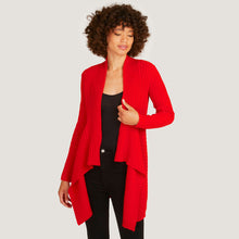 Load image into Gallery viewer, Women’s Cashmere Rib Drape Cardigan in Tomato Red by Autumn Cashmere