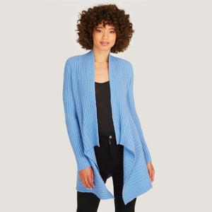 Women’s Cashmere Rib Drape Cardigan in Chambray Blue by Autumn Cashmere