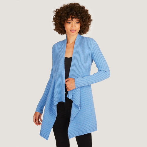 Women’s Cashmere Rib Drape Cardigan in Chambray Blue by Autumn Cashmere