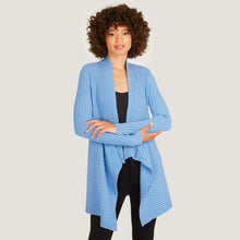 Load image into Gallery viewer, Women’s Cashmere Rib Drape Cardigan in Chambray Blue by Autumn Cashmere