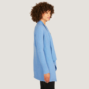 Women’s Cashmere Rib Drape Cardigan in Chambray Blue by Autumn Cashmere
