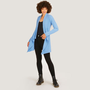 Women’s Cashmere Rib Drape Cardigan in Chambray Blue by Autumn Cashmere