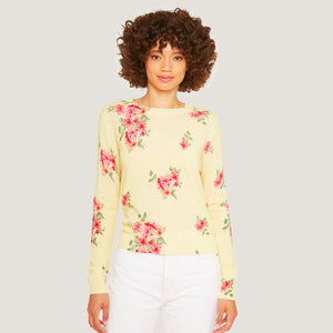 Floral Crew in Marigold by Autumn Cashmere. Women's Yellow Flower Sweater. 100% Cashmere. 