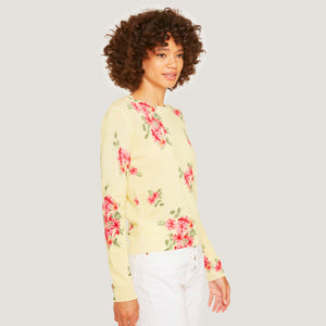 Floral Crew in Marigold by Autumn Cashmere. Women's Yellow Flower Sweater. 100% Cashmere. 