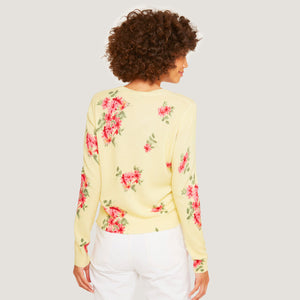 Floral Crew in Marigold by Autumn Cashmere. Women's Yellow Flower Sweater. 100% Cashmere. 
