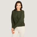 Women's Broken Links Stitch Crew in Spruce Green by Autumn Cashmere. 