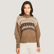 Load image into Gallery viewer, Women&#39;s Fair Isle Yoke Mock Sweater in Brownie/Neutral by Autumn Cashmere. 