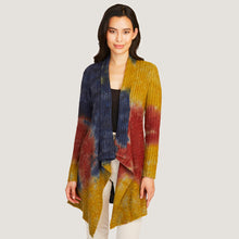 Load image into Gallery viewer, Women&#39;s Tie Dye Rib Drape Cashmere Cardigan in Nickel/Peacoat Multi by Autumn Cashmere