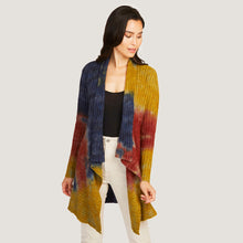 Load image into Gallery viewer, Women&#39;s Tie Dye Rib Drape Cashmere Cardigan in Nickel/Peacoat Multi by Autumn Cashmere