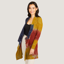 Load image into Gallery viewer, Women&#39;s Tie Dye Rib Drape Cashmere Cardigan in Nickel/Peacoat Multi by Autumn Cashmere