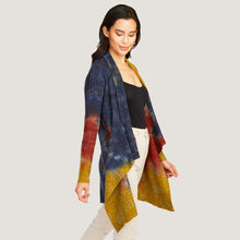 Load image into Gallery viewer, Women&#39;s Tie Dye Rib Drape Cashmere Cardigan in Nickel/Peacoat Multi by Autumn Cashmere