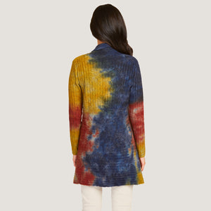 Women's Tie Dye Rib Drape Cashmere Cardigan in Nickel/Peacoat Multi by Autumn Cashmere
