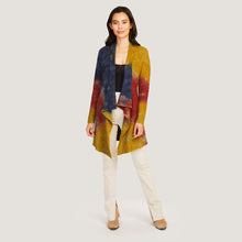 Load image into Gallery viewer, Women&#39;s Tie Dye Rib Drape Cashmere Cardigan in Nickel/Peacoat Multi by Autumn Cashmere