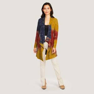 Women's Tie Dye Rib Drape Cashmere Cardigan in Nickel/Peacoat Multi by Autumn Cashmere