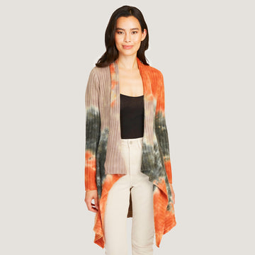 Women's Tie Dye Rib Drape Cashmere Cardigan in Pita/Neutral Multi by Autumn Cashmere