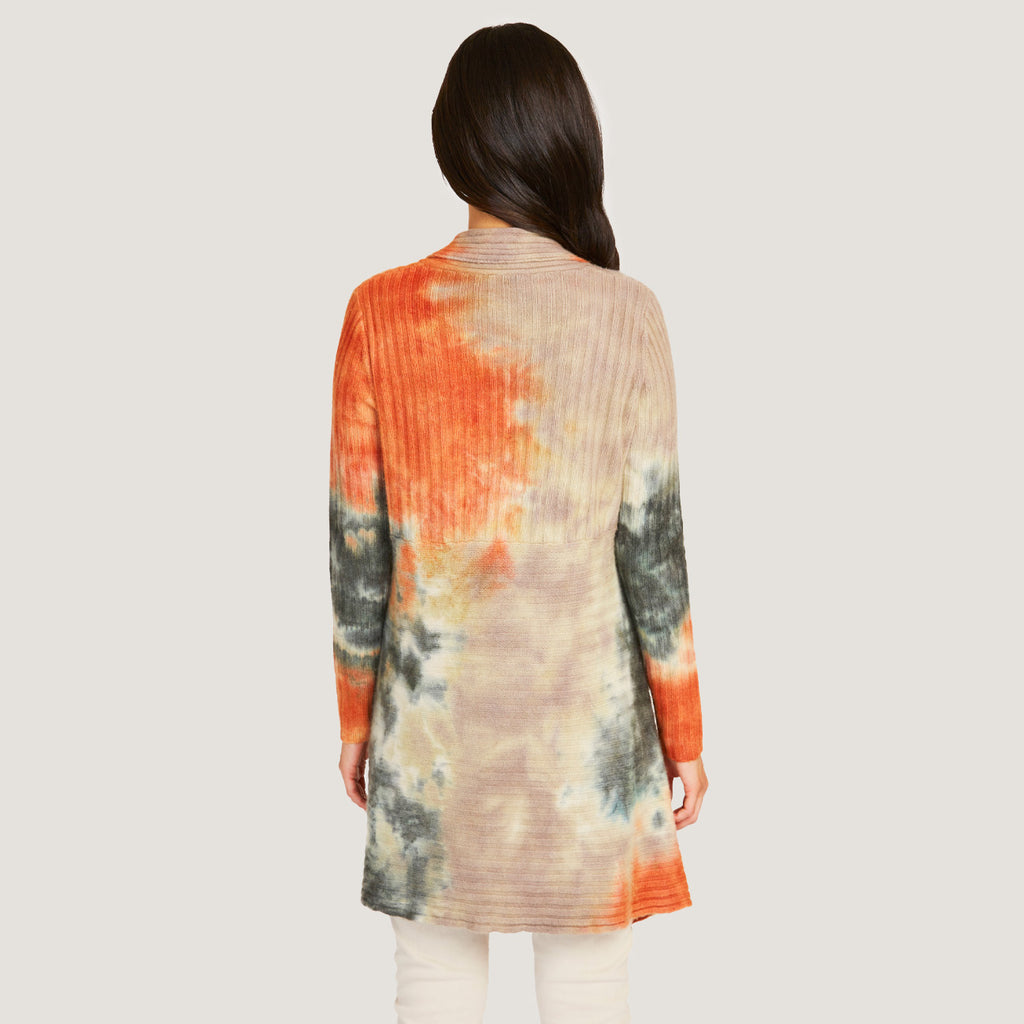 Women's Tie Dye Rib Drape Cashmere Cardigan in Pita/Neutral Multi by Autumn Cashmere