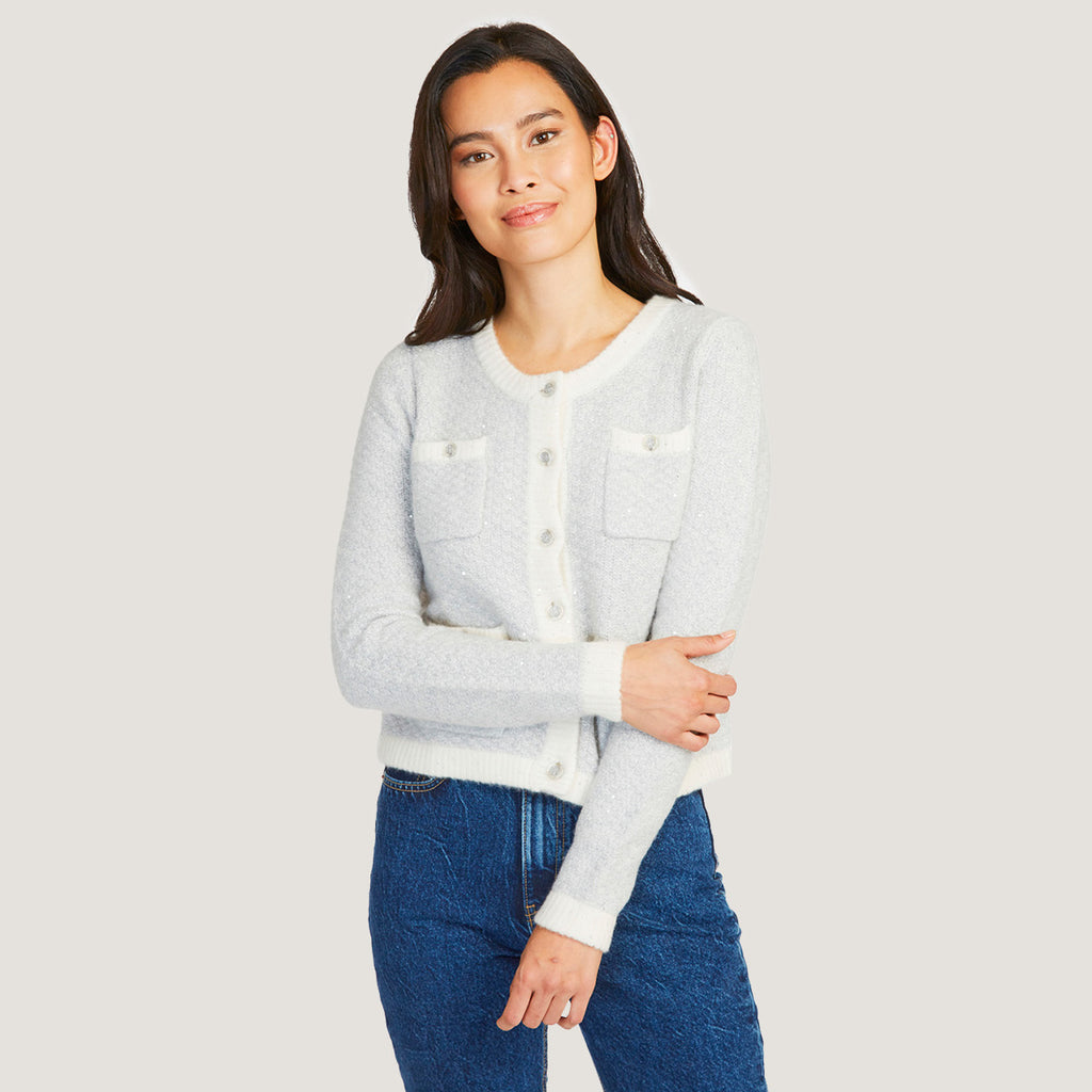 Women's Cropped Sequin banded Jacket in Polar/Frost by Autumn Cashmere
