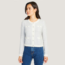Load image into Gallery viewer, Women&#39;s Cropped Sequin banded Jacket in Polar/Frost by Autumn Cashmere