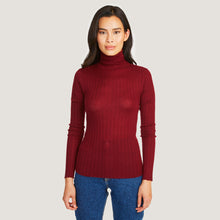 Load image into Gallery viewer, Women&#39;s Rib Turtleneck in Merlot by Autumn Cashmere.
