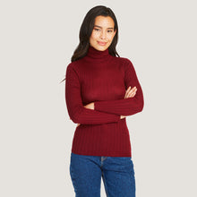 Load image into Gallery viewer, Women&#39;s Rib Turtleneck in Merlot by Autumn Cashmere. 