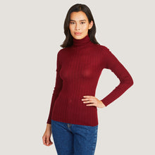 Load image into Gallery viewer, Women&#39;s Rib Turtleneck in Merlot by Autumn Cashmere.
